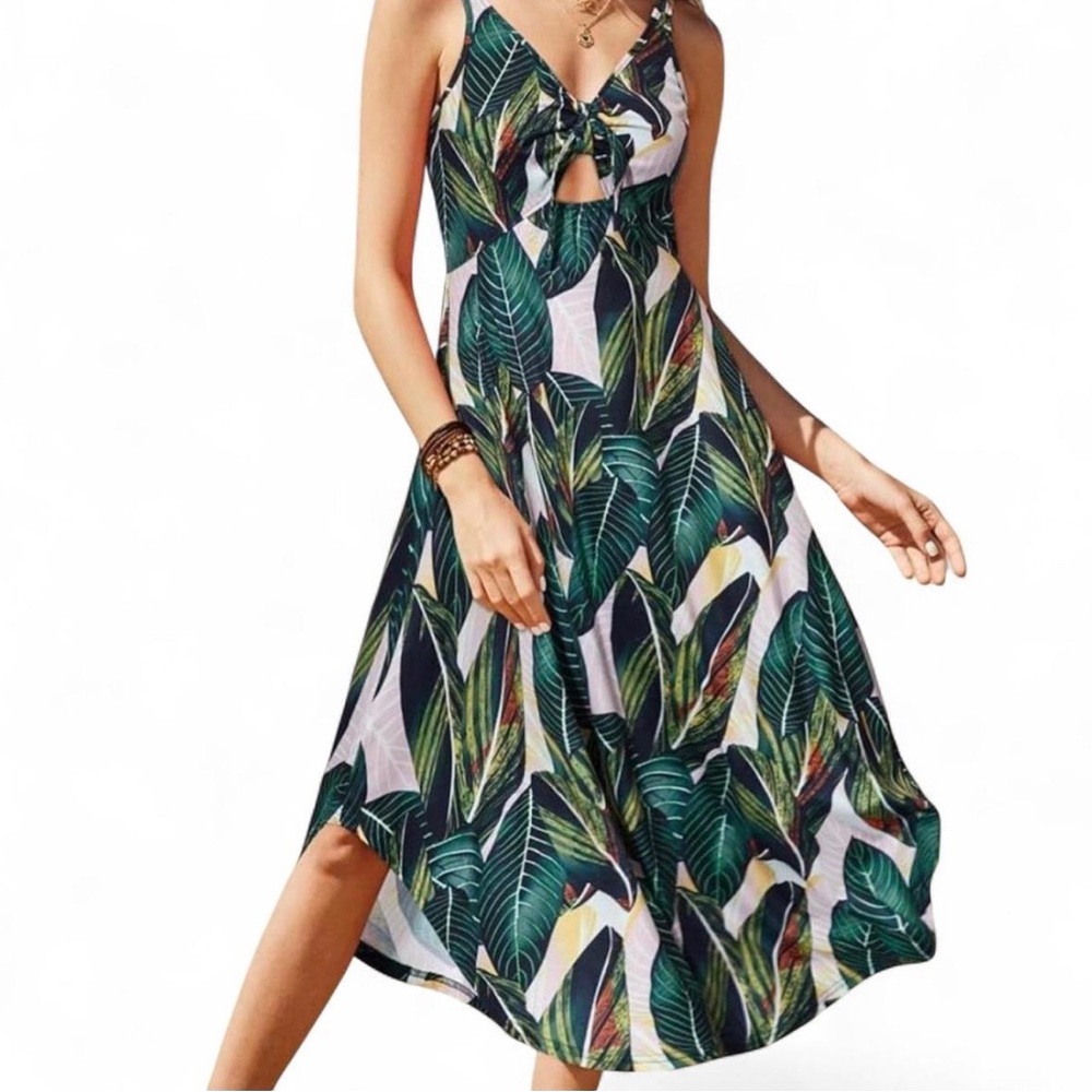 VOTEPRETTY Tropical Floral Tie-Front Maxi Sundress – XL